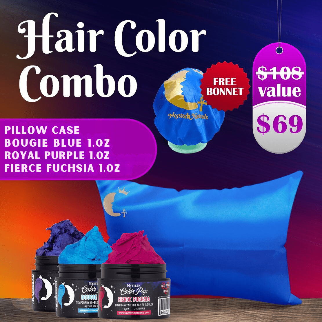Hair Color Sleep Kit w/ FREE Bonnet (Copy) Mysteek Naturals