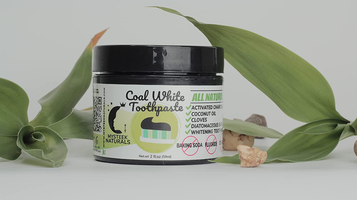 Coal White Toothpaste, Teeth Whitening Charcoal Toothpaste, Natural Toothpaste with Activated Charcoal, Fluoride Free Toothpaste for Oral Care (2 oz) Mysteek Naturals