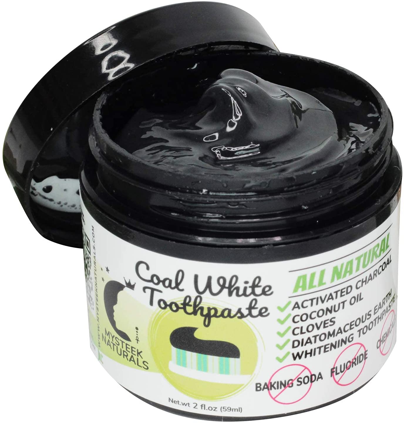 Coal White Toothpaste, Teeth Whitening Charcoal Toothpaste, Natural Toothpaste with Activated Charcoal, Fluoride Free Toothpaste for Oral Care (2 oz) Mysteek Naturals