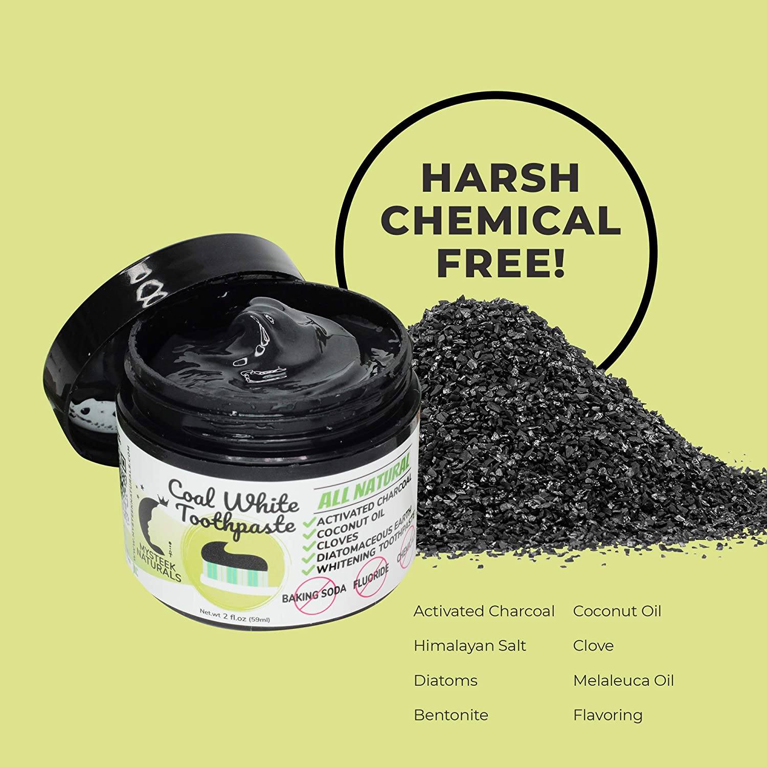 Coal White Toothpaste, Teeth Whitening Charcoal Toothpaste, Natural Toothpaste with Activated Charcoal, Fluoride Free Toothpaste for Oral Care (1 oz) Mysteek Naturals