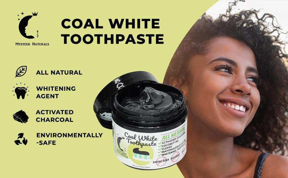 Coal White Toothpaste, Teeth Whitening Charcoal Toothpaste, Natural Toothpaste with Activated Charcoal, Fluoride Free Toothpaste for Oral Care (2 oz) Mysteek Naturals