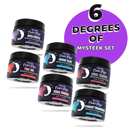 Six degrees of Mysteek Set (6 Colors 1 oz ) Royal Purple | Bougie Blue | Fierce Fuchsia | Fyah Red | Mutha Maroon | Twerkin Turquoise Mysteek Naturals 